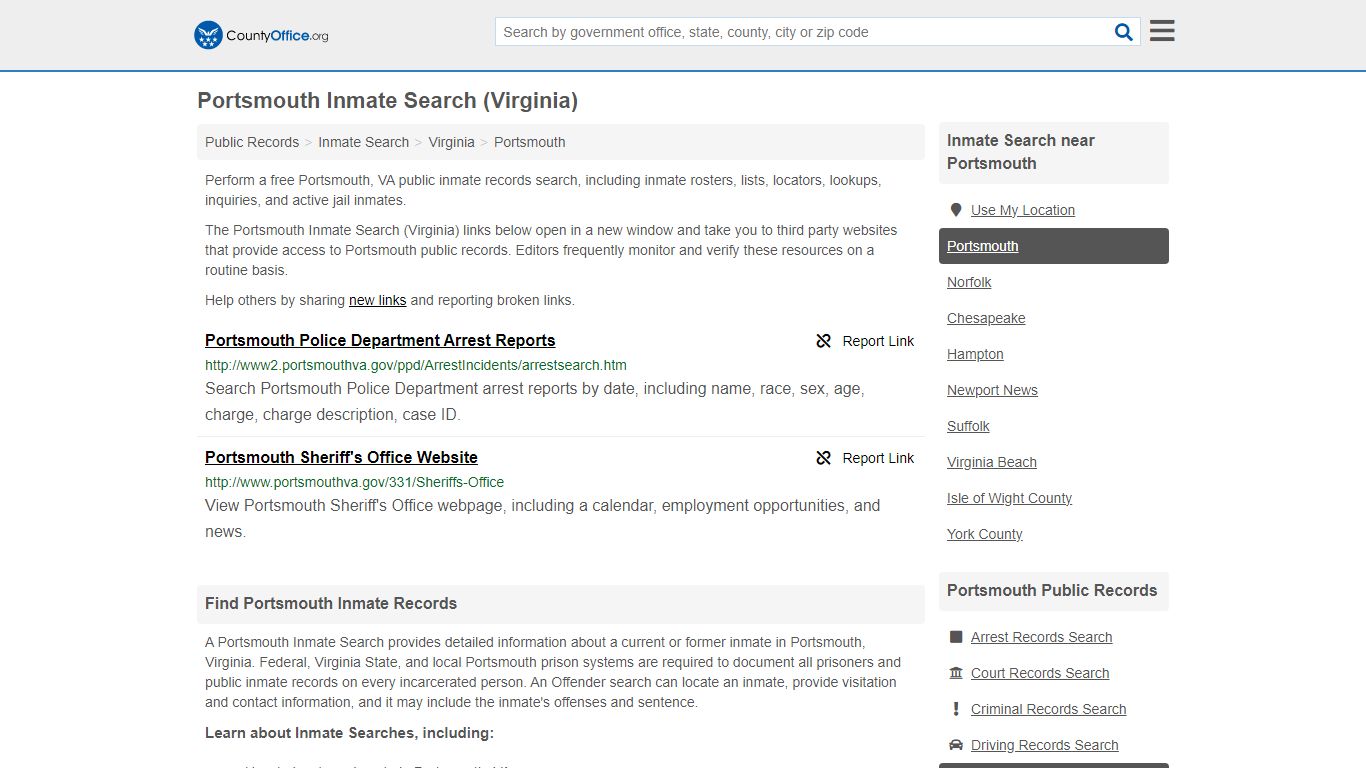 Inmate Search - Portsmouth, VA (Inmate Rosters & Locators) - County Office